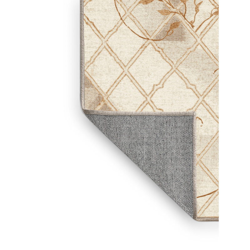 Machine Washable Bensonhurst Garden Trellis Rug in Beige – Beige Binding, 7' Round
