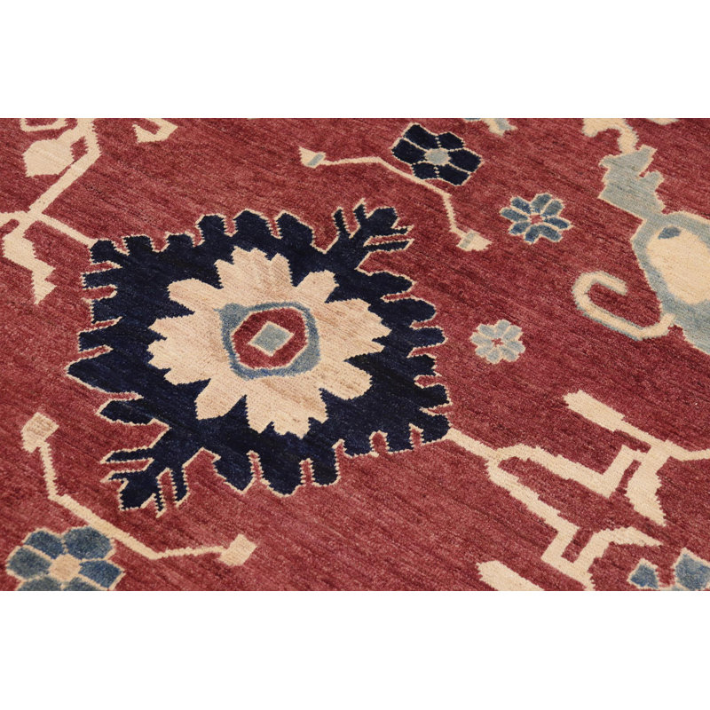 Tapis rouge / bleu en laine noué à la main 10 pi 2 po x 14 pi 9 po Floral
