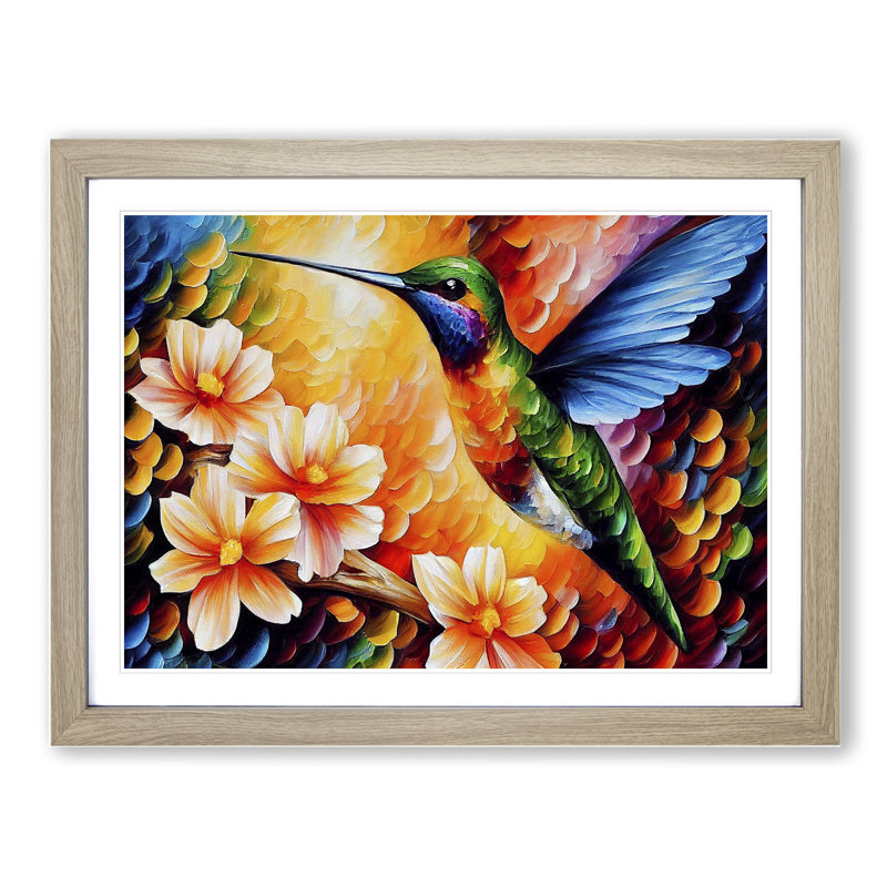 Hummingbird Vol.3 Abstract - Single Picture Frame Painting, 46cm H x 64cm W x 2cm D, Oak