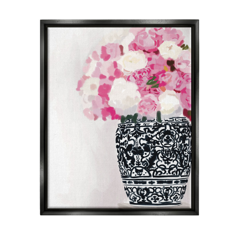 «Soft Soft Carnation Blooms Ornate Ornerate Pot Vase» par Amelia Noyes - peinture sur toile à cadre flottant