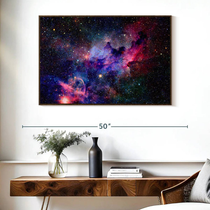 Galaxie nébuleuse de l'espace, Cadre flottant noyer, 40 po x 27 po