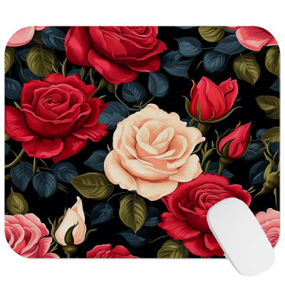 Floral Rose Flowers Pattern I Gaming Cute Office Laptop Desk Pad Gift Mat Square Rectangle Non-Slip Mousepad