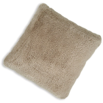 Difi Throw Pillow Set Of 4, 20 Inch, Faux Rabbit Fur Face, Taupe Polyester