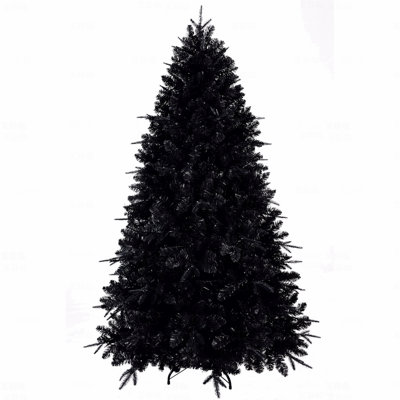 8FT Hinged Black Artificial Christmas Tree, 600 White LED Lights, 2486 PE+PVC Tips, Stable Metal Stand