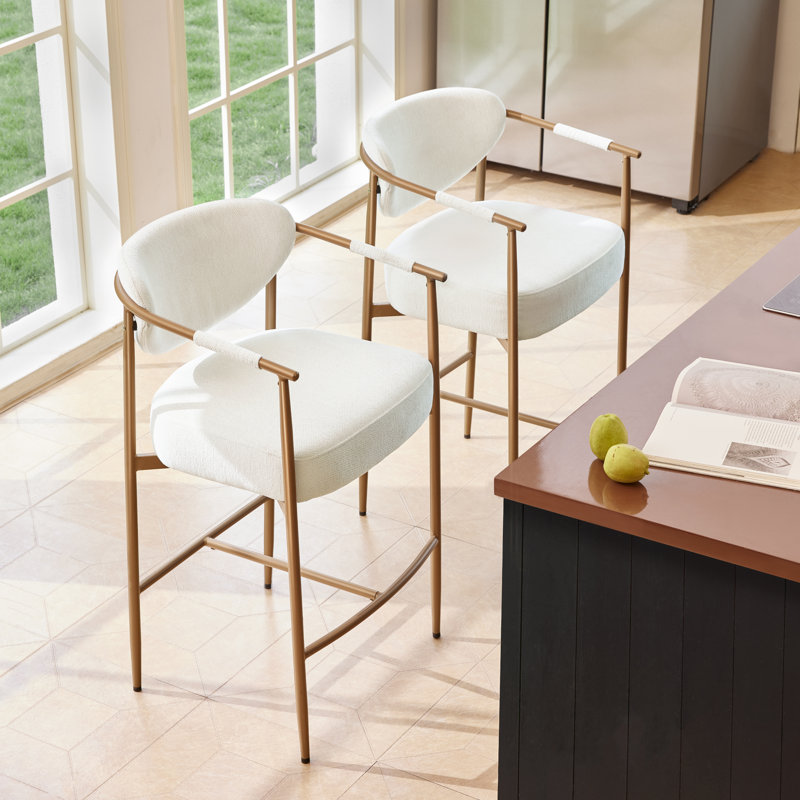 Upholstered Counter Stool with Metal Frame, Ivory
