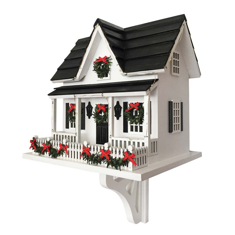 Holiday White and Black LED Light Birdhouse with Wreaths