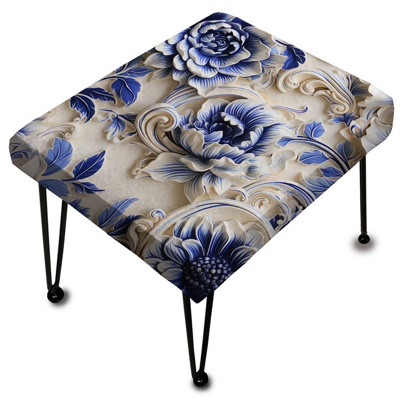 Motif victorien à volutes baroque bleu cobalt - Repose-pieds rectangulaire floral