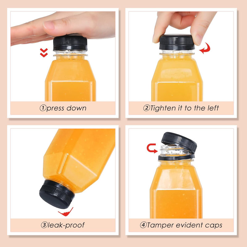 6 bouteilles en plastique de 64 oz avec bouchons, contenant à jus avec couvercles
