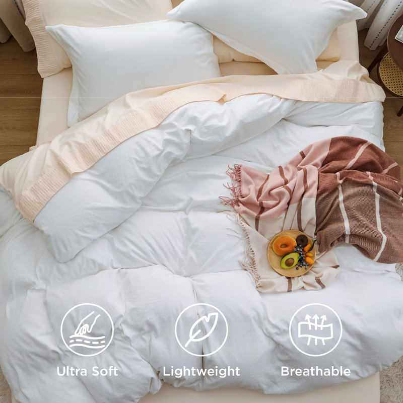 Bedsure Duvet Cover Only-Prewashed Extra Soft All Season Bedding,with Zipper Closure, Linen, Comforter Not Included, White