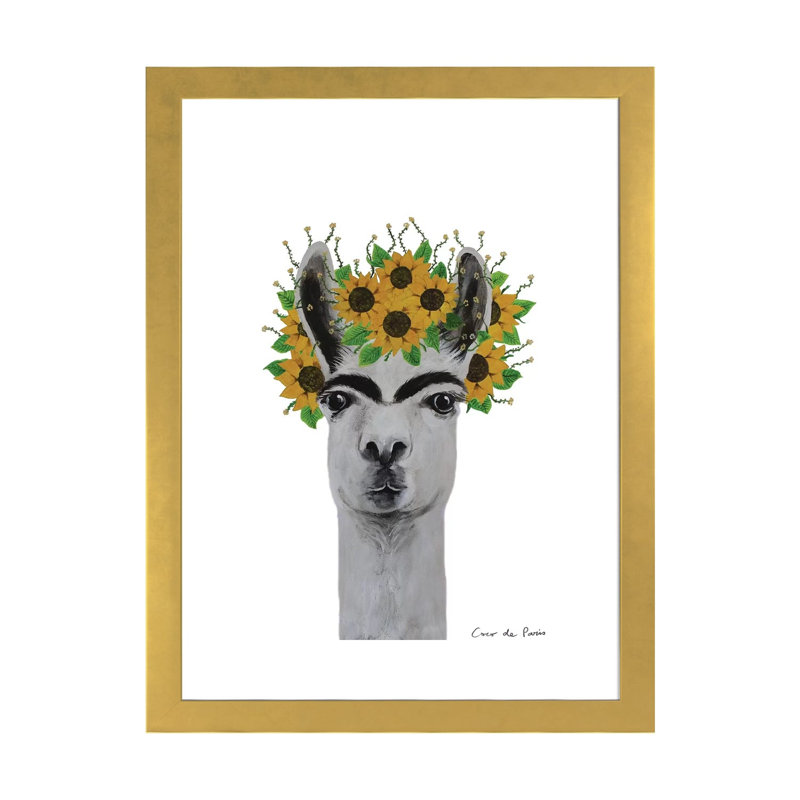 Frida Kahlo Llama par Coco de Paris - reproduction d'art, Blanc, H 32 po x l 24 po x P 1 po, Papier encadré doré