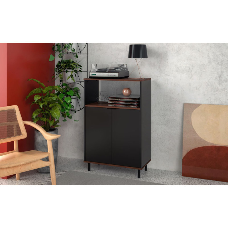 Canova Accent Cabinet, Black and Nut Brown