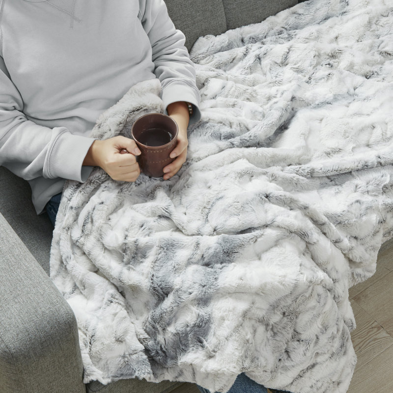 Oversized Grey Faux Fur Reversible Winter Throw