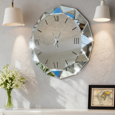Azuriah Glass Mirrored Wall Clock 58x60cm Polygon