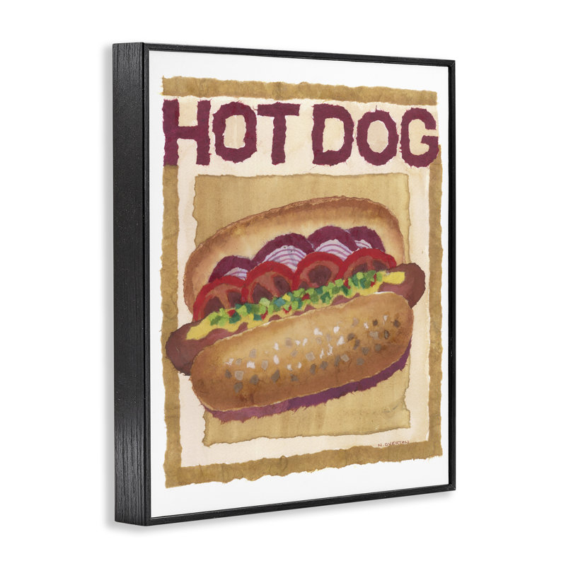 Art traditionnel de hot-dogs par Nancy Overton, Giclée encadrée noir minuit, H 20 po x l 16 po