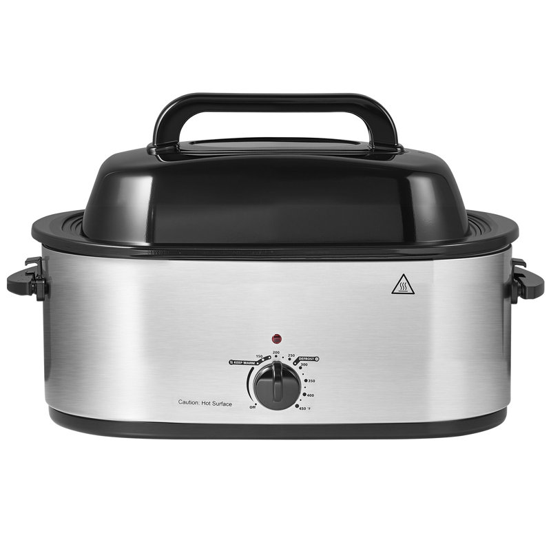 Electric Roaster Oven, 22 Qt 1450W, Turkey Roasting Pan with Viewing Lid, Adjustable Heat 150-450°F, Countertop Cooker with Defrost and Warm Options, Includes Removable Pan and Rack