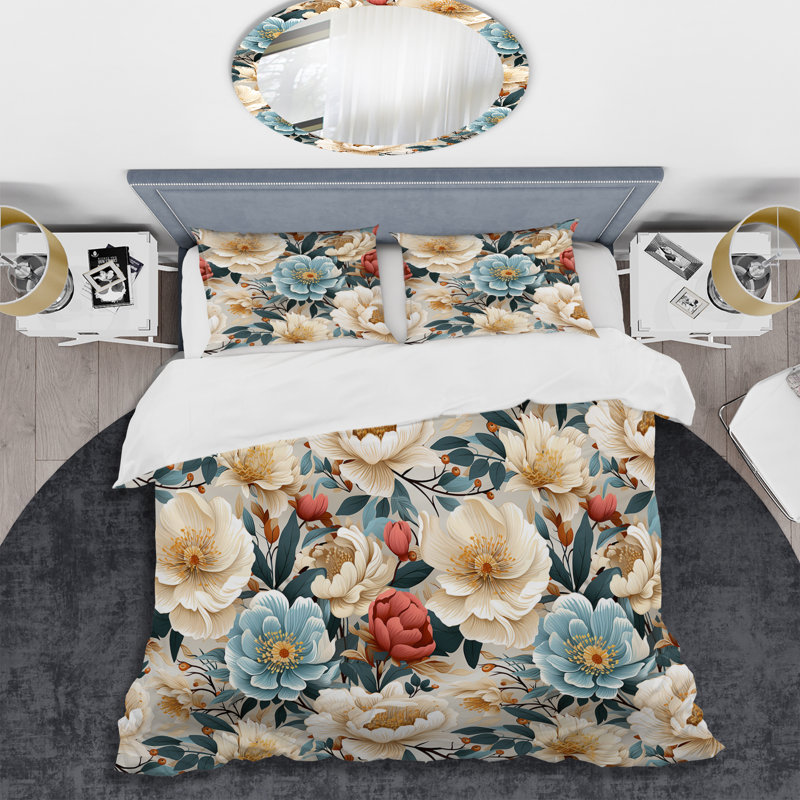 Boho Pastel Blooms Boho Pattern III - Ensemble de housse de couette à motif floral