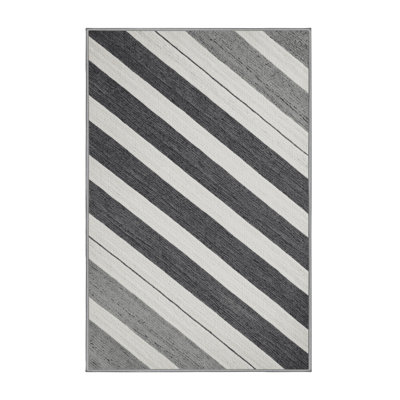  Tapis rayé gris et blanc lavable