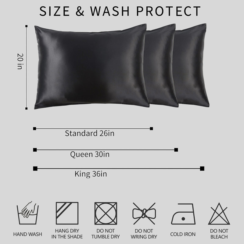 100% Mulberry Silk Pillowcase, Black, Queen Pillowcase