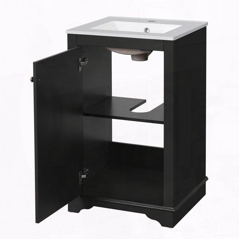 Meuble-lavabo de style shaker de 20 po avec lavabo en céramique et porte à fermeture en douceur, Black