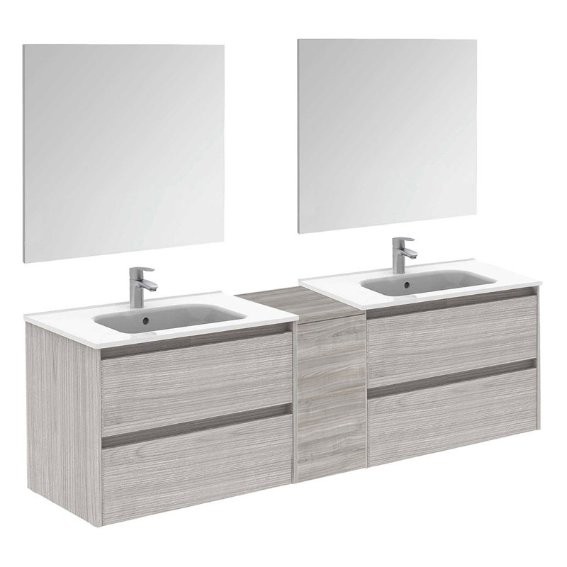 Ensemble de meuble-lavabo double mural 76 "avec miroir Evant, Gris sable
