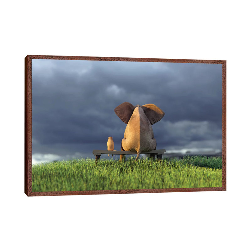 Elephant And Dog Sit On Green Grass Field by Mike Kiev - Print on Canvas, 101.6 cm H x 66.04 cm W