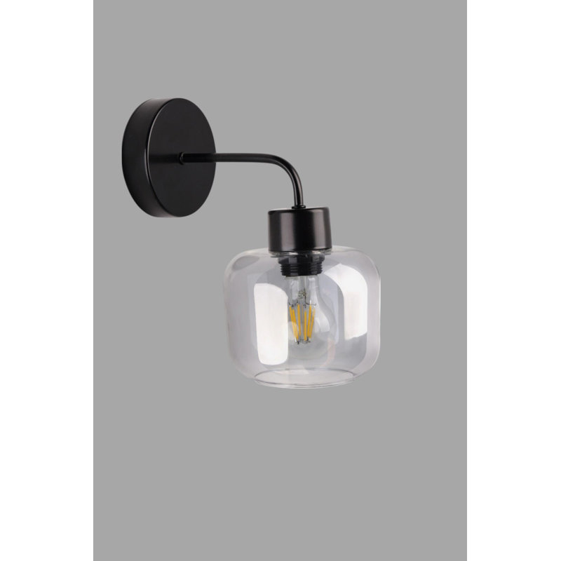 Stylish Wall Lamp, Grey & Black Metal Body, 9.8 x 5.1 inches | Glass Cap, Height: 9.8 inches | E27 Socket, Max 40W (Bulb Not Included) | IP20 Rated, Modern Design for Living Room & Bedroom Lighting