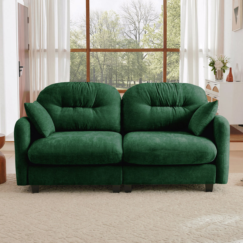 Canapé-lit 74 po avec accoudoirs rembourrés et coussinés en chenille 74 po, H 36,6 po x l 74 po x P 34,2 po, Vert