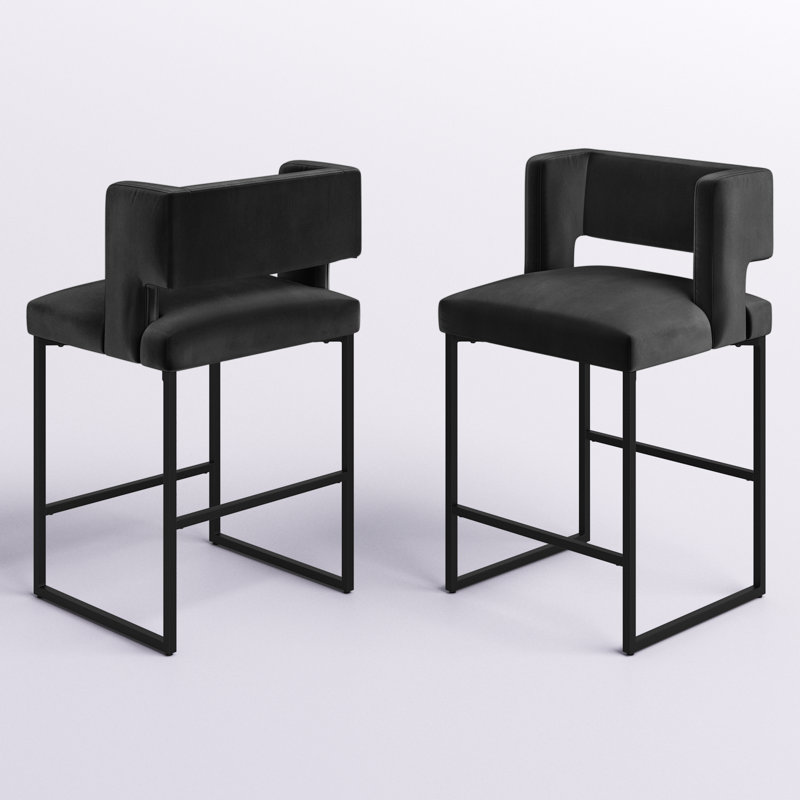 Farnsworth Upholstered 27" Counter Height Stool with Metal Frame , Black, Black
