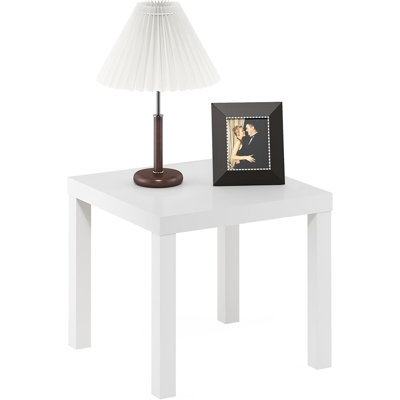 Table d'appoint moderne carrée avec plateau épais, table de chevet simple avec assemblage sans outil pour le salon, la chambre à coucher, finition blanche