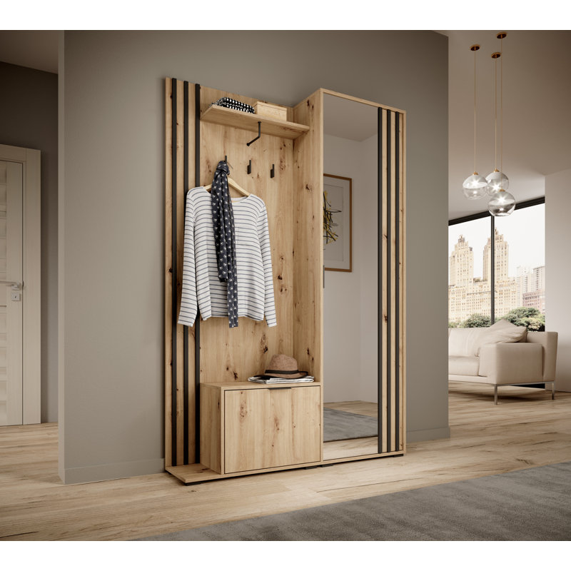 Hall Tree 131cm Wide with Bench and Shoe Storage, Oak/Black