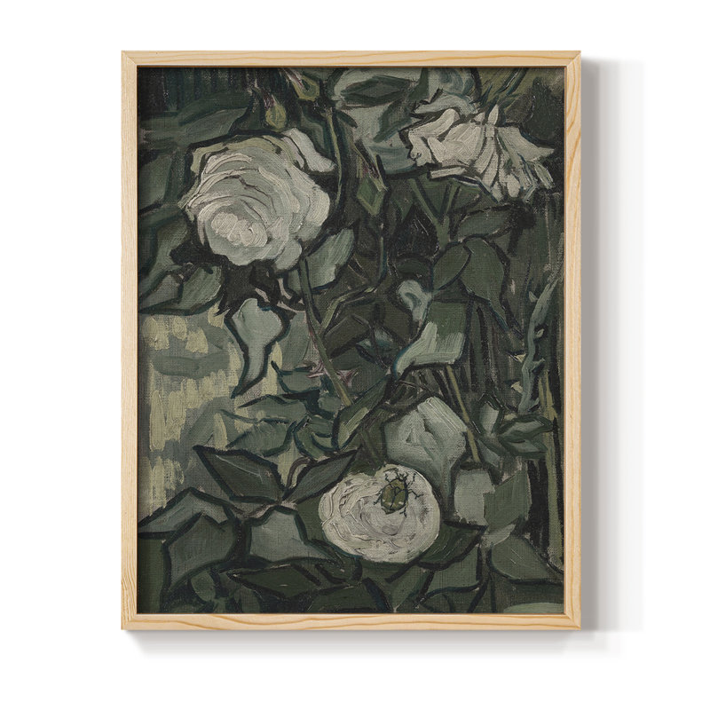 Reproduction florale rétro, impression encadrée CCLIV - bois massif, H 30 po x l 24 po, Naturel