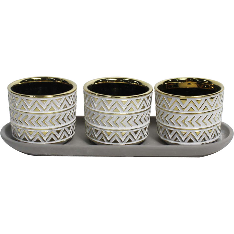 Pot à fleurs 100% céramique Kuzey, Doré / Blanc