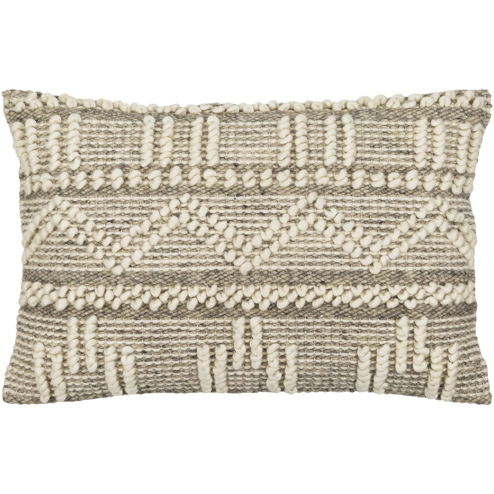 Doralia Embroidered Wool Lumbar Throw Pillow, Taupe, Down