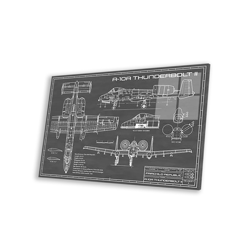 A-10 Thunderbolt II [Phacochère] avion | Impression noire sur verre acrylique, H 24 po x l 16 po x P 0,25 po