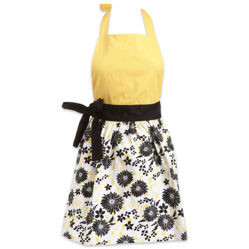 Floral Bib Apron, Black/Yellow