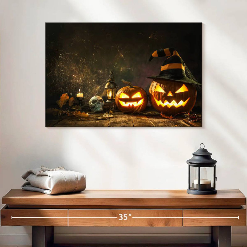 Citrouilles d'Halloween sculptées, H 32 po x l 48 po