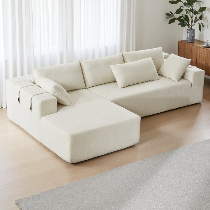 Ensemble de canapé modulaire rembourré modulaire en L 108 po avec 6 coussins Modern Chenille, Chenille beige