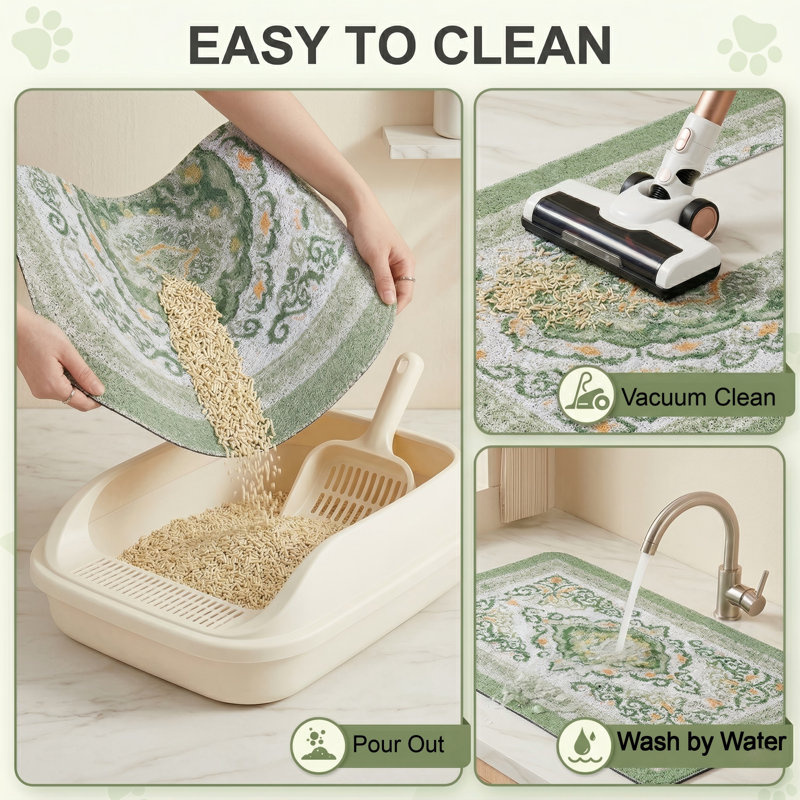 Tapis de litière pour chat, 24 po x 15 po, antidérapant, lavable, attrape la litière de la boîte, pour une utilisation à l'intérieur ou comme tapis alimentaire, DarkSeaGreen