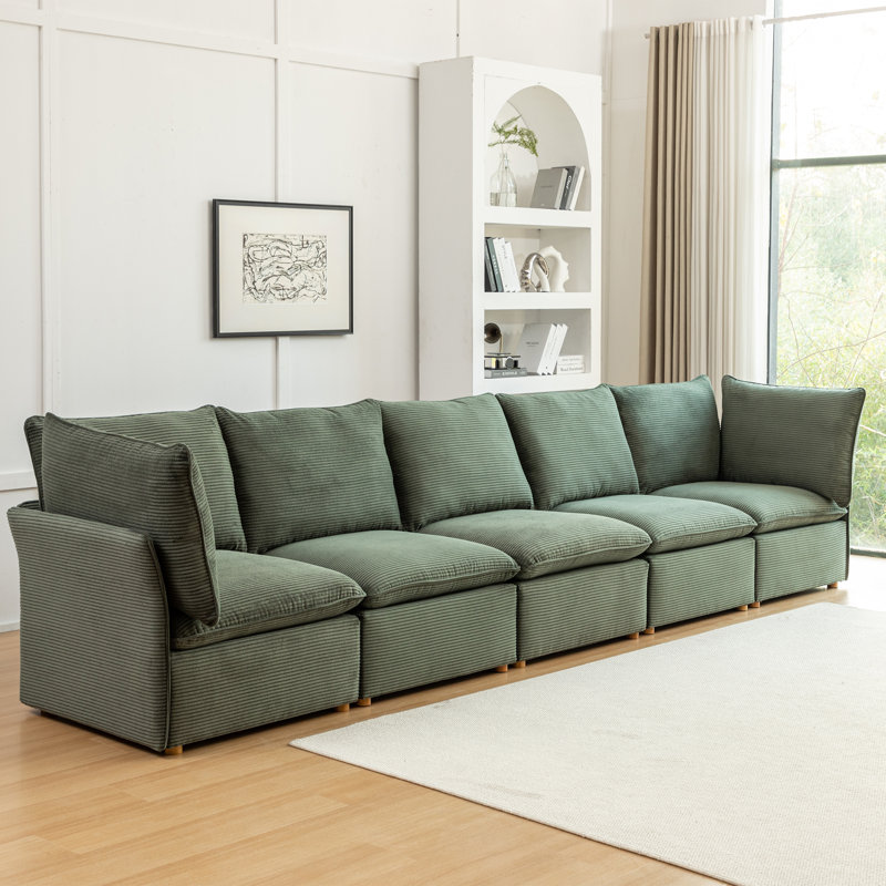 Hepworth Dejohn Corduroy Sectional Sofa, 36" H x 154.5" W x 33" D, 5, Green