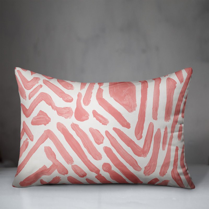 Abstract Outdoor Reversible Throw Pillow, 14" H x 20" W, Pink