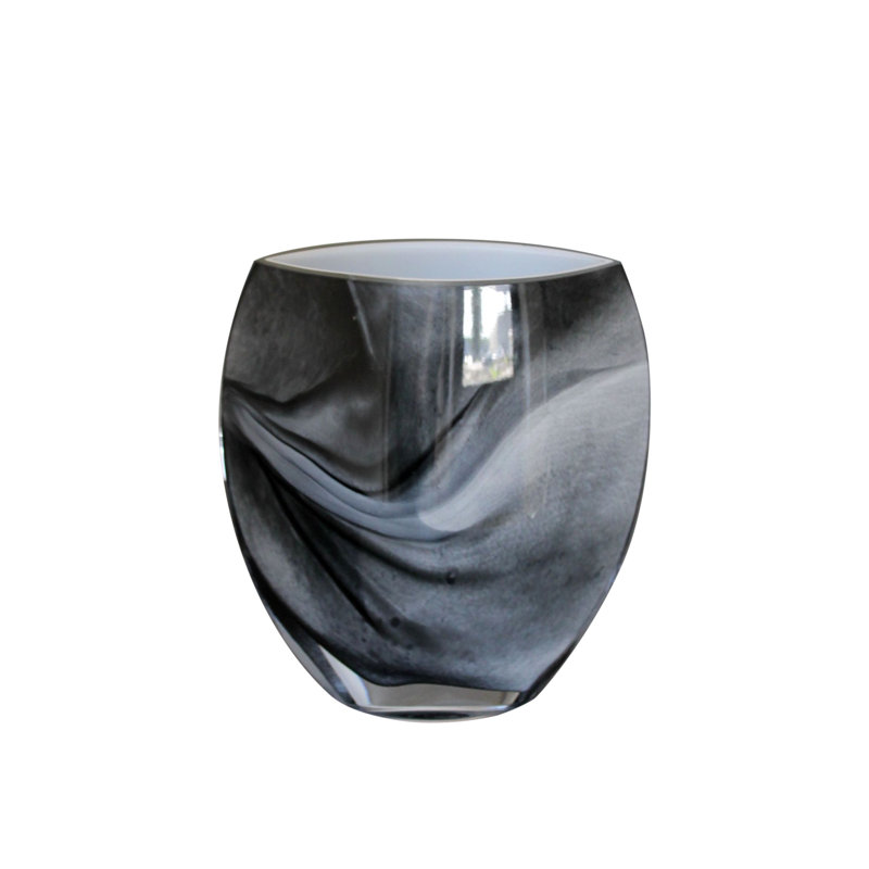 Vase en verre, extérieur gris marbre, intérieur blanc, hauteur 8,5 po, fabriqué en Europe