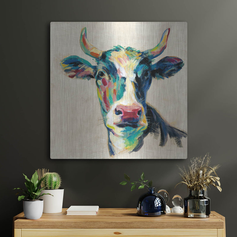 «Expressionistic Cow II» par Silvia Vassileva sur métal, H 24 po x l 24 po