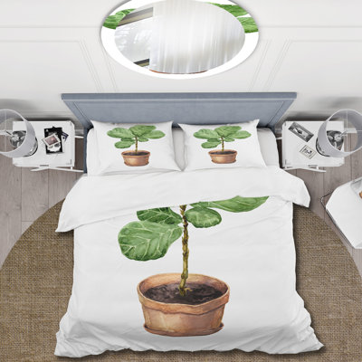 Ficus Lyre In Clay Flowerpot - Traditional Duvet Cover Set - Microfiber Polyester