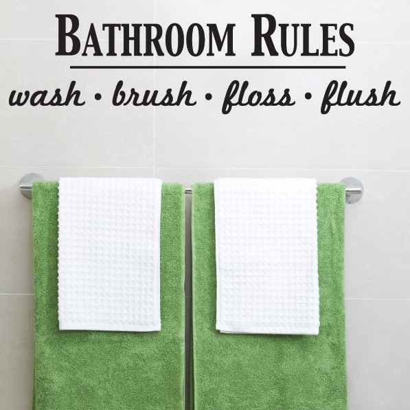 Décalcomanie murale règles de salle de bain, Noir, H 9 po x l 36 po x P 0,01 po