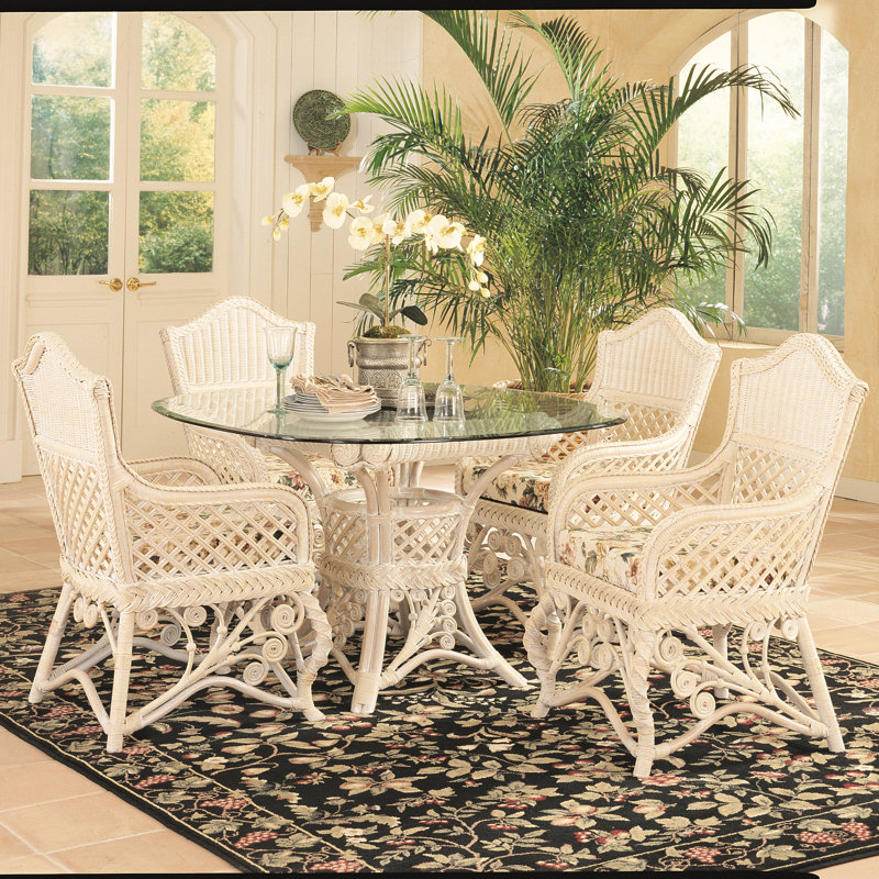 Stennett Round Glass Top Dining Table, White Wash