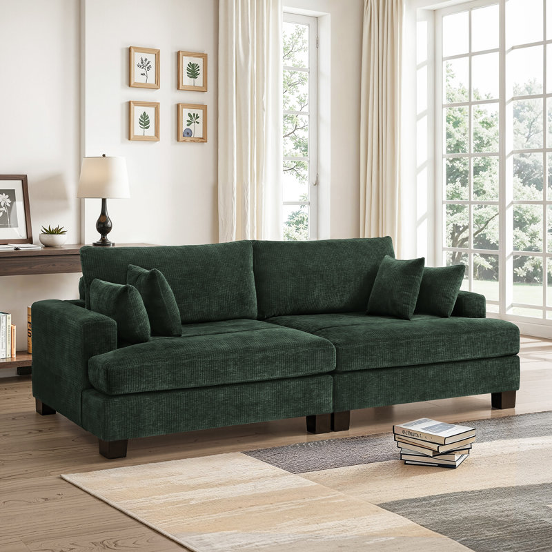 Arnitra 88" W Adjustable Back Height Upholstered Sofa, Dark Green Chenille