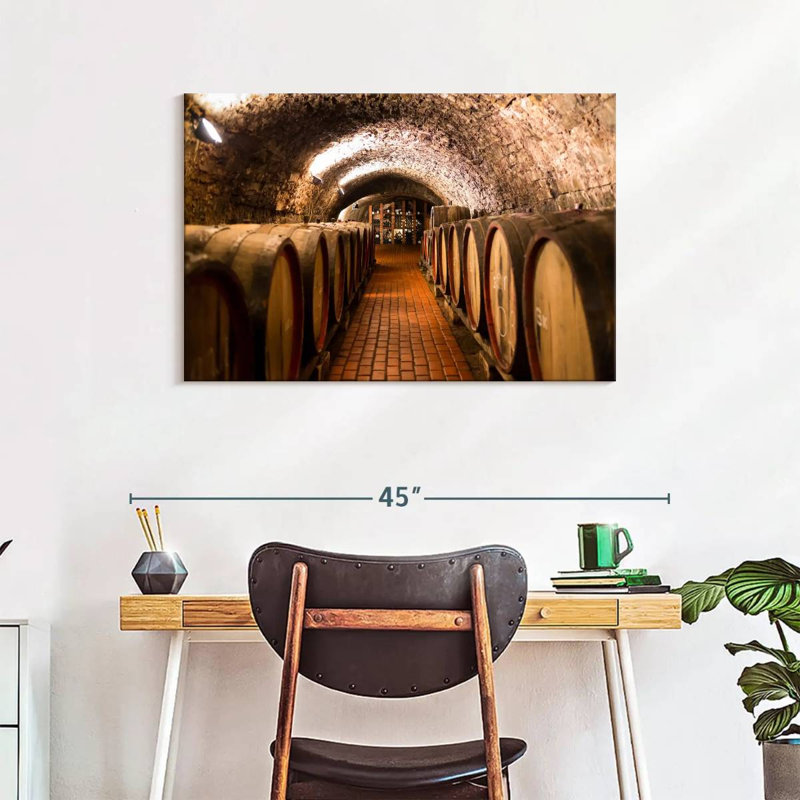 Winery Wine Barrels - Impression sur toile tendue, H 24 po x l 36 po x P 1,25 po