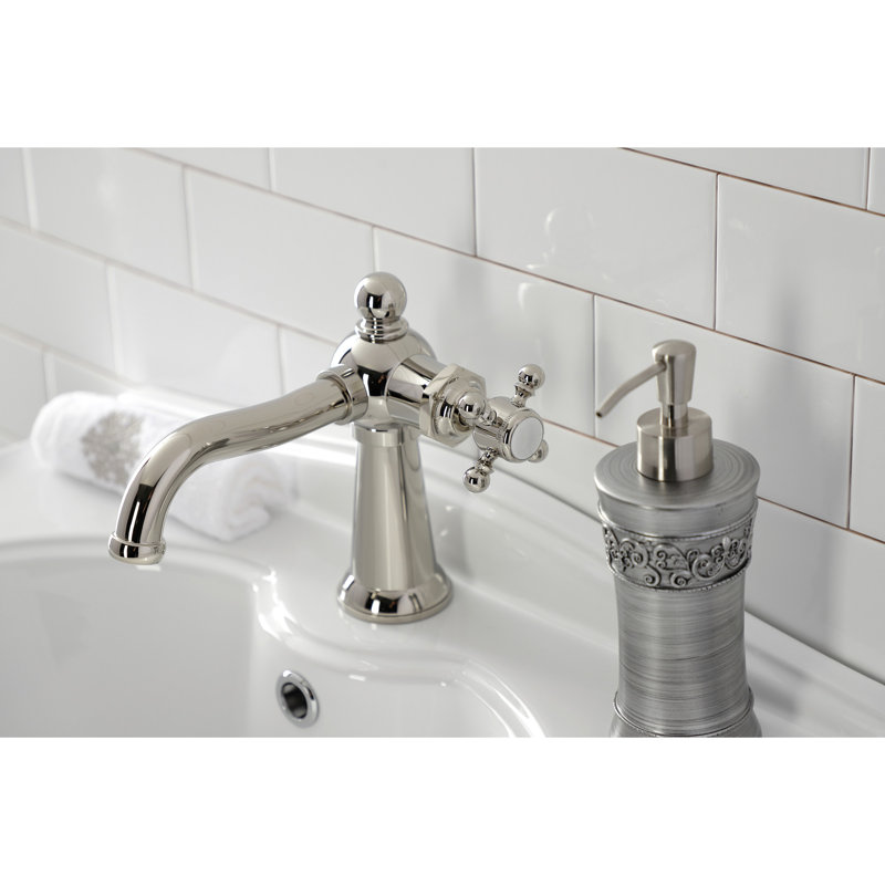 Robinet de salle de bain 1 poignée à fixation sur le comptoir avec poignée escamotable Kingston, Nickel poli