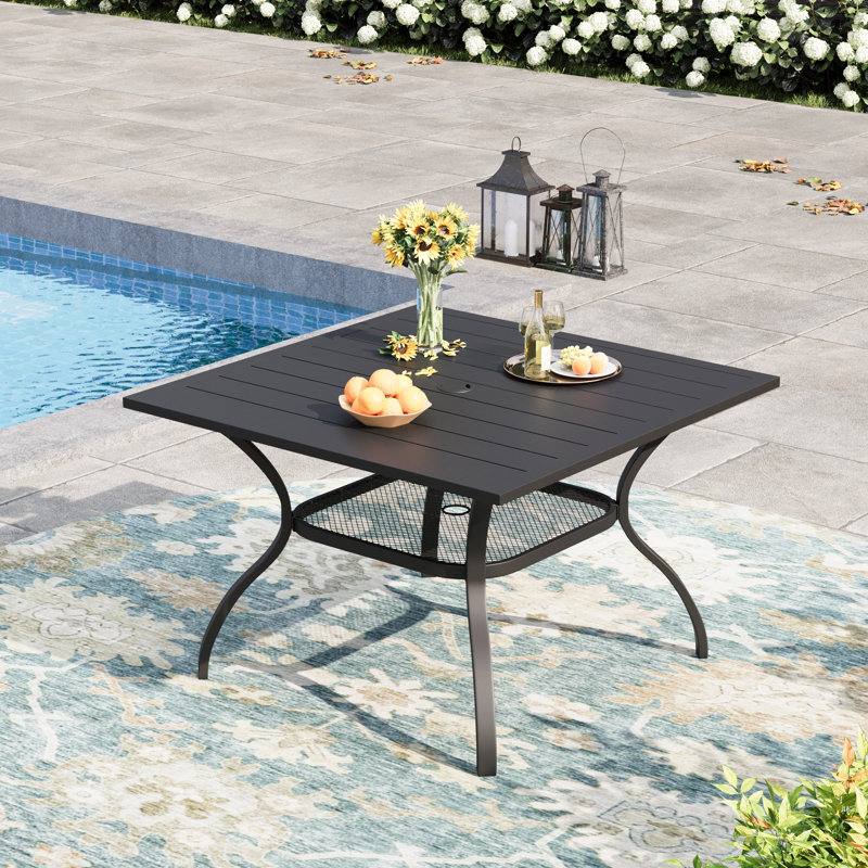 Square Outdoor Dining Table for 4 People, Black