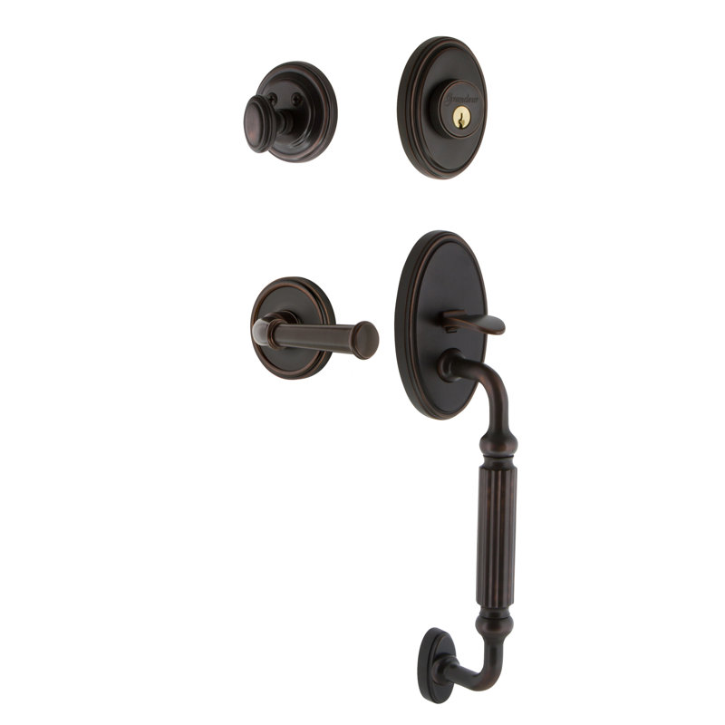 Georgetown Handleset with Single Cylinder Deadbolt and F Grip with Georgetown Lever, Antique Pewter, 2.375"